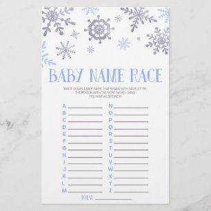 Papeterie Blue Snowflake Nom Course Baby shower Activité de 