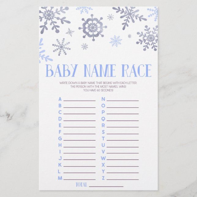 Papeterie Blue Snowflake Nom Course Baby shower Activité de  (Devant)