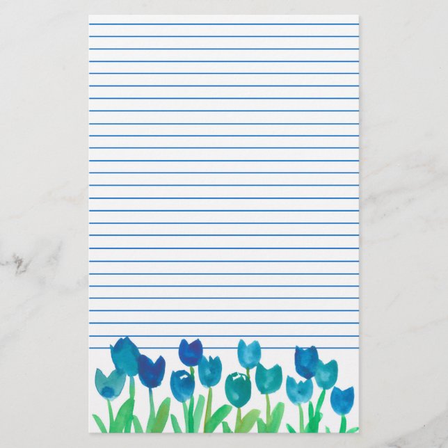 Papeterie Blue Tulip Garden Aquarelle Fleurs Liner (Devant)