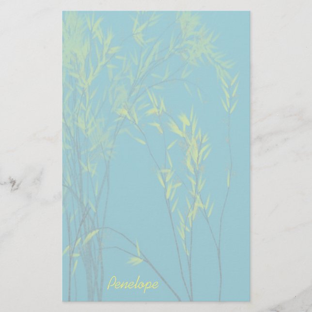 Papeterie Blue Wispy Trees with Yellow Feuilles Ajoutez votr (Devant)