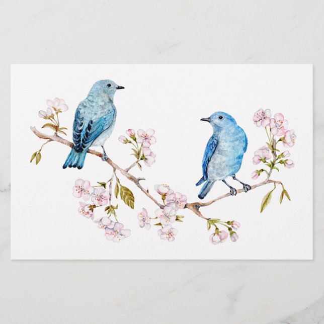 Papeterie Bluebirds de montagne sur la branche Sakura (Devant)