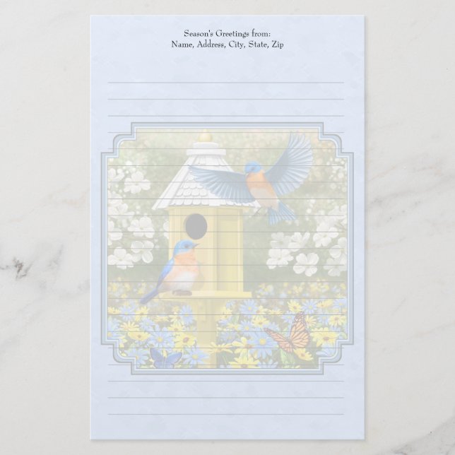 Papeterie Bluebirds et Hexagon Birdhouse Blue (Devant)