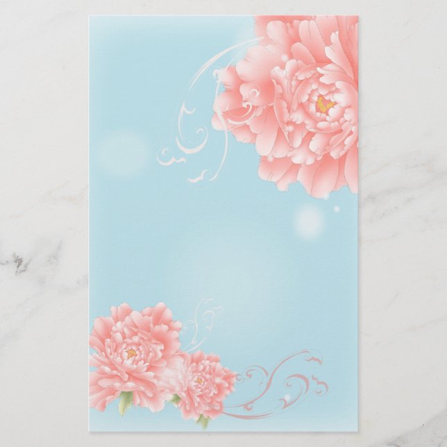 Papeterie boho chic bleu aquarelle fleurs rose fleurie (Devant)