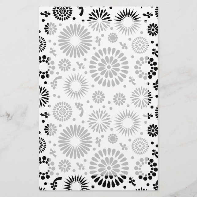 Papeterie Boho fleurs Motif floral vectoriel noir et blanc (Devant)