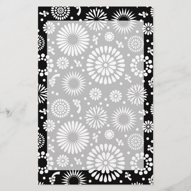 Papeterie Boho fleurs Motif floral vectoriel noir et blanc (Devant)