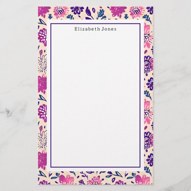 Papeterie Boho rose + violet floral Ombre Motif (Devant)