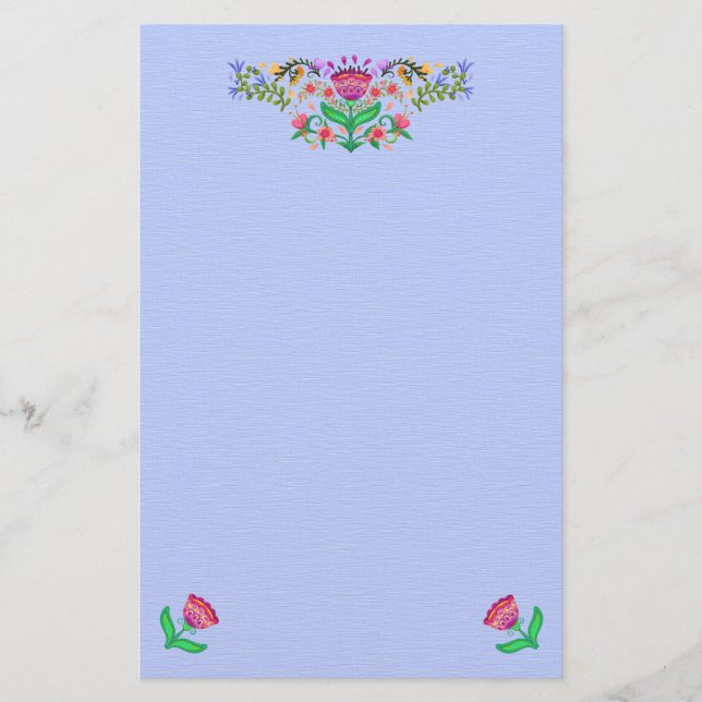 Papeterie Boho Style Floral Bordure sur Bleu clair (Devant)