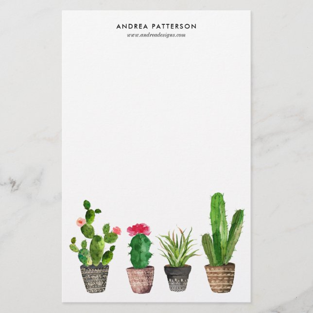 Papeterie Boho Watercolor Succulents Personnalisés (Devant)