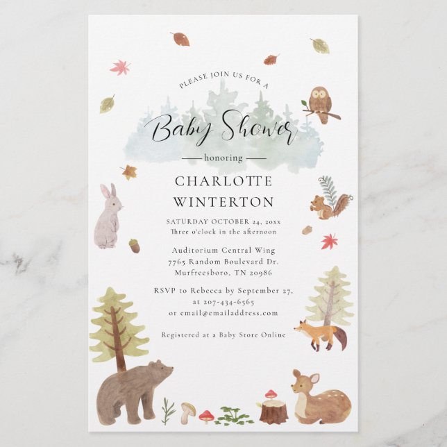Papeterie Bois Baby shower Animaux forestiers (Devant)