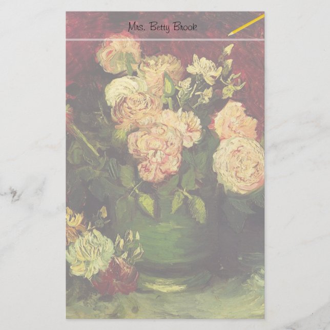 Papeterie Bol de pivoines et rose, Vincent van Gogh. (Devant)