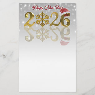 Papeterie Bonne année Or 2026   Chapeau de Père Noël et floc
