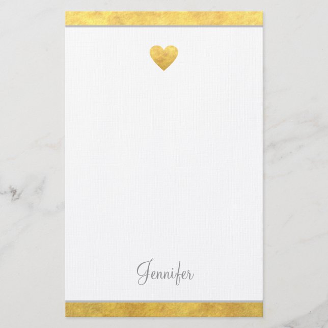Papeterie Bordure élégante en feuille d'or Cœur Écriture mod (Devant)