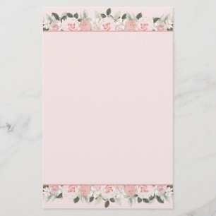 Papeterie Bordure florale des Roses d'aquarelle rose pâle