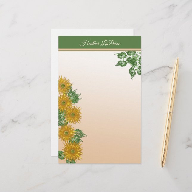 Papeterie Bordures d'art Feuilles Rustique Golden sur mesure (Devant/Arrière en situation)