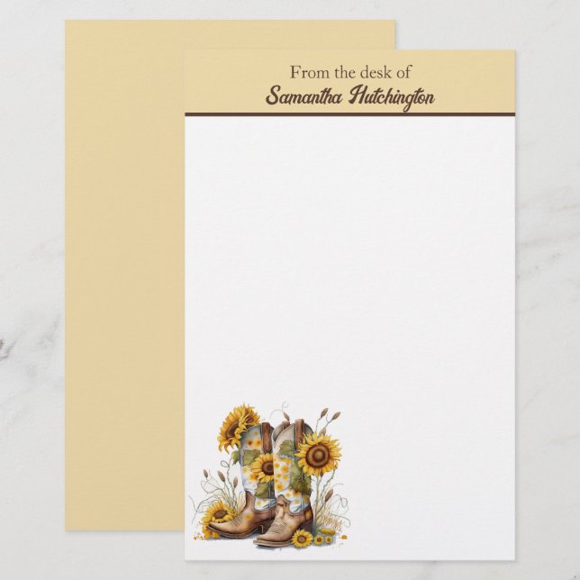 Papeterie Bottes et tournesols de cowgirl colorées (Devant / Derrière)