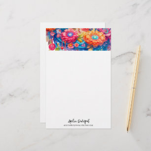 Papeterie Bouquet de fleurs orange et bleu Boho