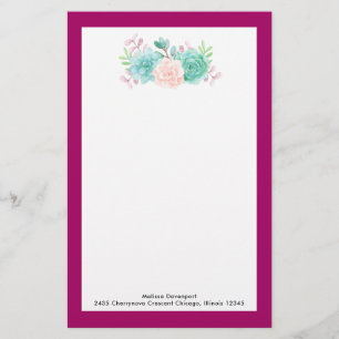 Papeterie Bouquet de fleurs rose et vert Pastel sur Magenta 