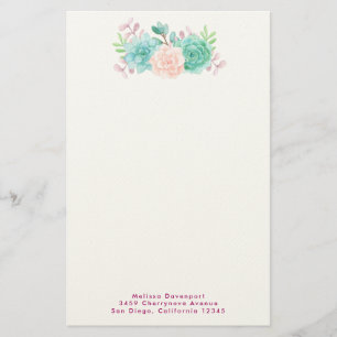 Papeterie Bouquet floral rose et vert Pastel