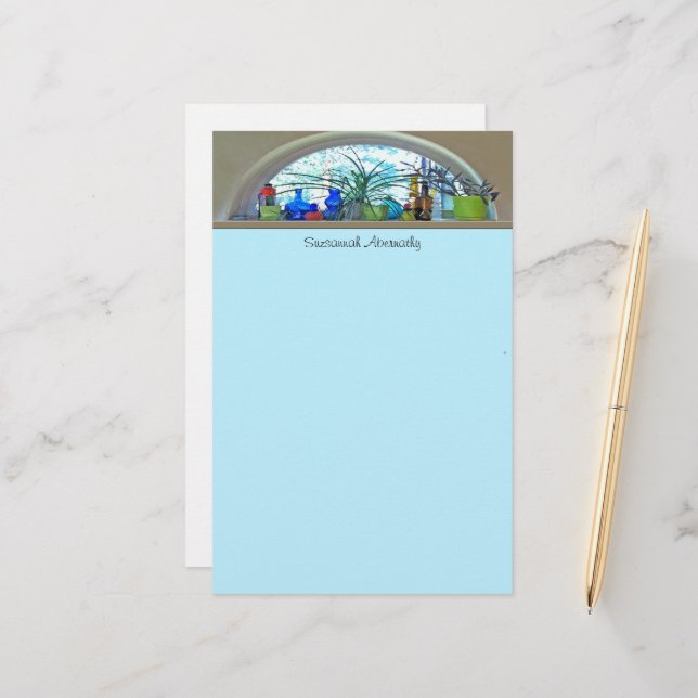 Papeterie Bouteilles de verre Plantes dans Modèle d'aquarell (Devant/Arrière en situation)