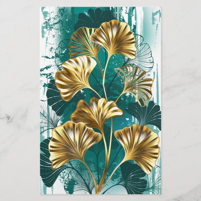 Papeterie Branche avec Feuilles d'or Ginko Biloba (Devant)