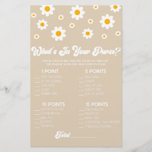 Papeterie Brown Retro Daisy What's In Purse Baby shower Jeu