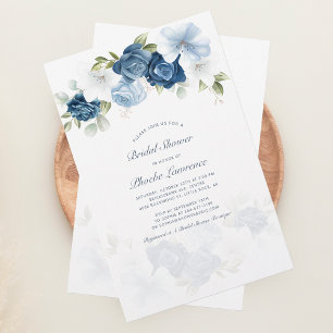 Papeterie Budget Dusty Blue Floral Bridal Shower Invitation