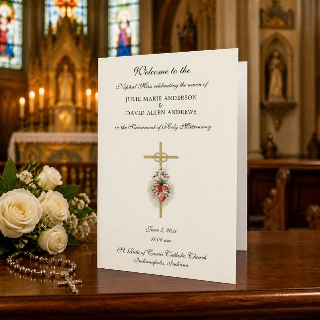 Papeterie Budget Élégant Programme de mariage catholique Pap (Créateur téléchargé)