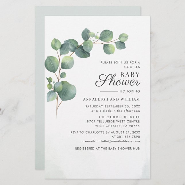 Papeterie Budget Eucalyptus Baby shower Couples de verdure (Devant / Derrière)