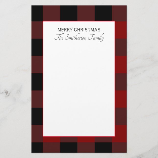 Papeterie Buffalo Plaid Rouge Noir Blanc Famille Noël (Devant)