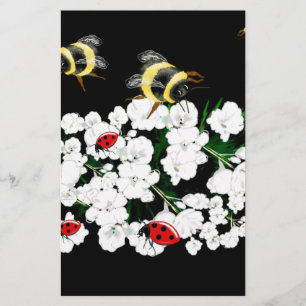 Papeterie Bureaux d'abeilles dramatiques et fleurs blanches