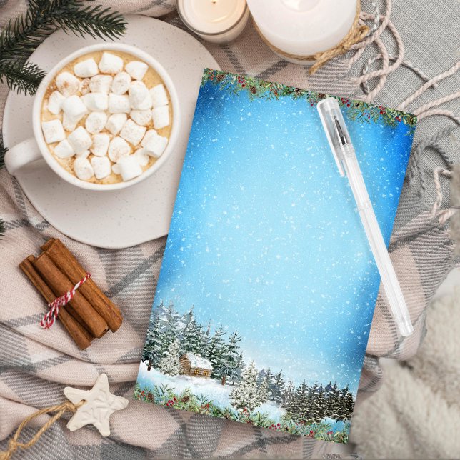 Papeterie Cabine de la forêt de Noël aquarelle (Créateur téléchargé)