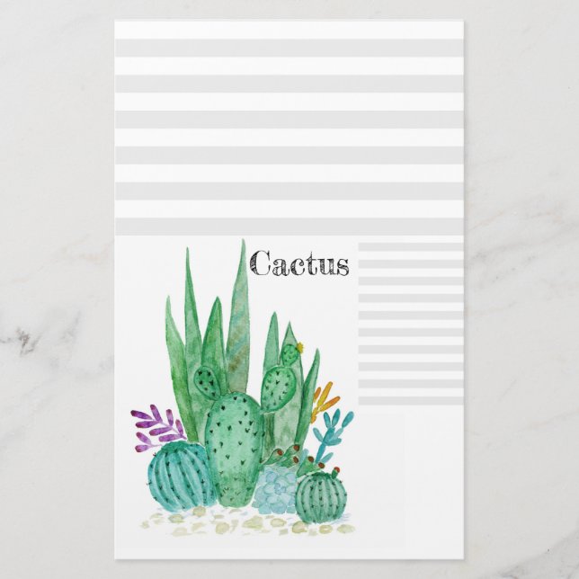 Papeterie Cactus watercolor cacti flowers floral desert illu (Devant)