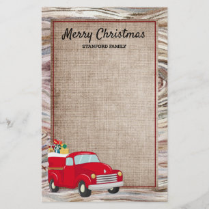 Papeterie Cadeaux de Noël Camion Rouge Toile de Jute Bois Ru