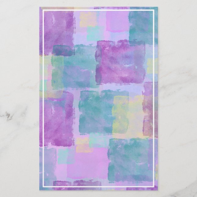 Papeterie Cadre de bordure pastel aquarelle bleu violet blan (Devant)