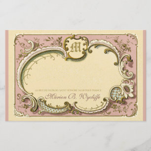 Papeterie Cadre élégant Rococo à l'ancienne couleur rose 