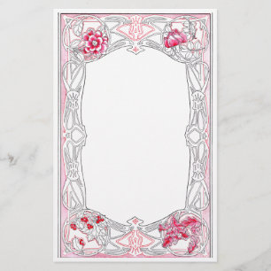 Papeterie Cadre vintage de Nouveau d'art avec le feuille et