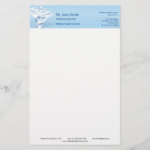 Papeterie Caducée 3D blanc médical dessin bleu
