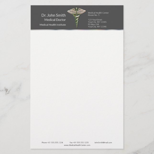 Papeterie Caducée médical 3D holographique Chrome (Devant)