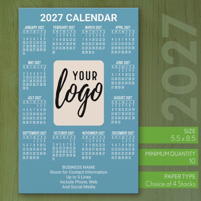 Papeterie Calendrier 2027 Vertical Logo Affaires Contact Ble (2027 Calendar Stationery Sheets - 5.5 x 8.5 with logo)