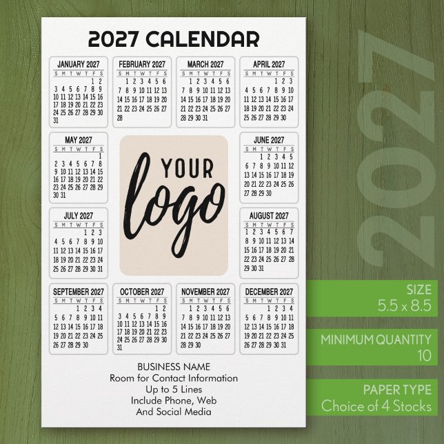 Papeterie Calendrier 2027 Vertical Logo Entreprise Contact B (2027 Calendar Stationery Sheets - 5.5 x 8.5 with logo)