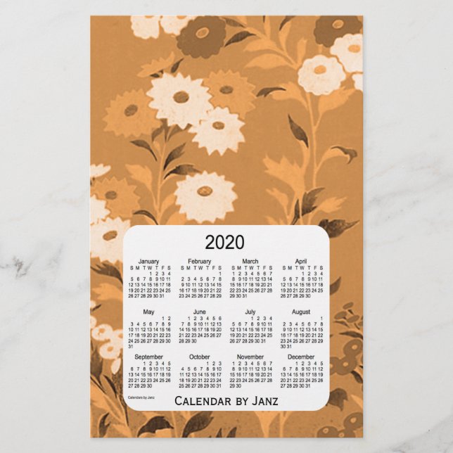 Papeterie Calendrier orangé des fleurs murales 2020 par Janz (Devant)