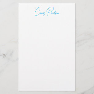Papeterie Calligraphie de votre nom en bleu blanc, minimalis