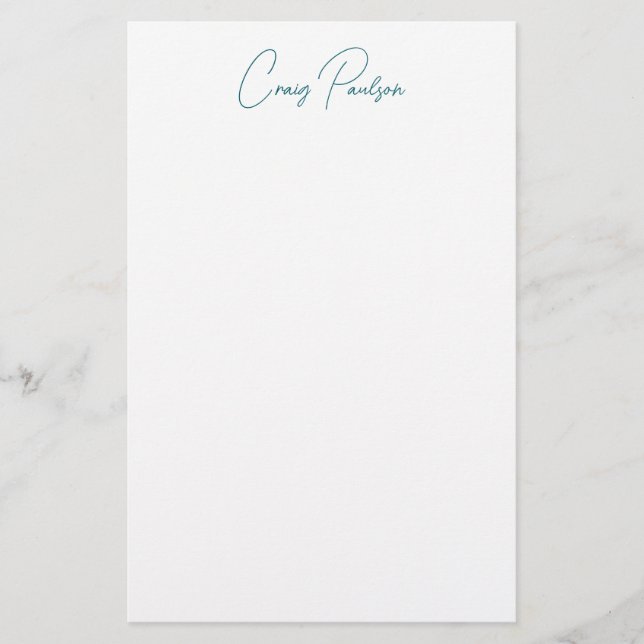 Papeterie Calligraphie de votre nom en bleu et blanc, minima (Devant)
