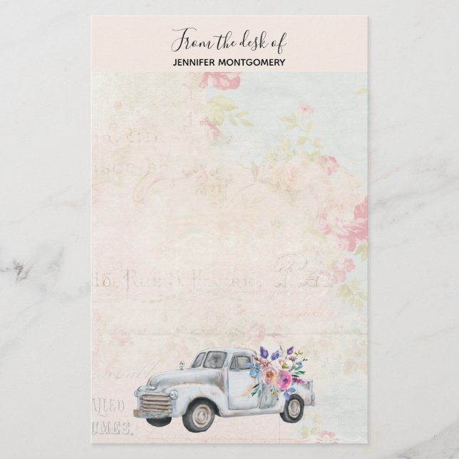 Papeterie Camion de ramassage vintage Aquarelle rustique (Devant)