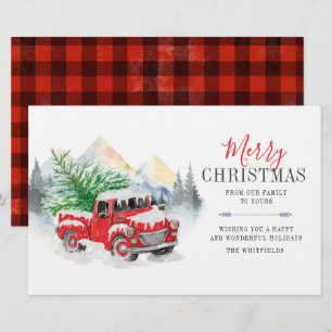Papeterie Camion rouge à carreaux de Noël vacances aquarelle