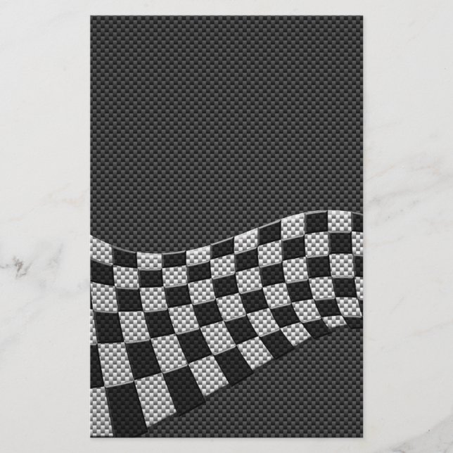 Papeterie Carbone Fiber Style Racing Drapeau Checkers Vague  (Devant)
