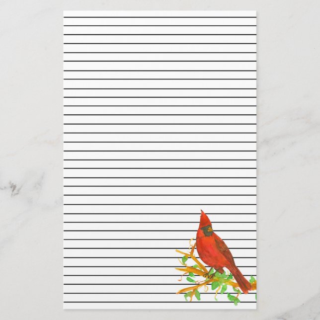 Papeterie Cardinal oiseau aquarelle trait noir (Devant)