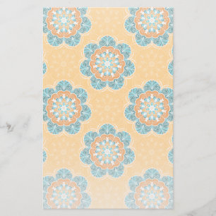 Papeterie Carrelage Mandala floral en Orange et Turquoise