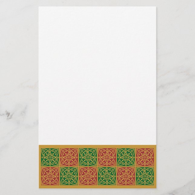 Papeterie Carrelage rouge et vert sur Motif or (Devant)