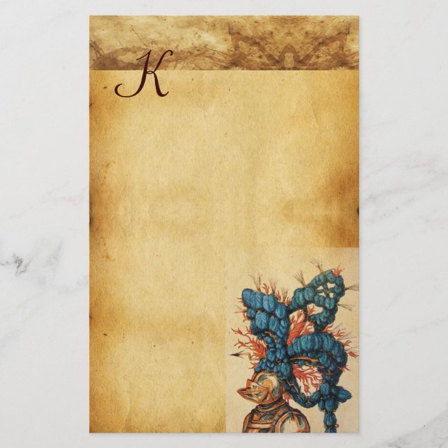 PAPETERIE CASQUE DE CHEVALIER ANTIQUE AUX FEUILLES BLEU ROUG (Devant)